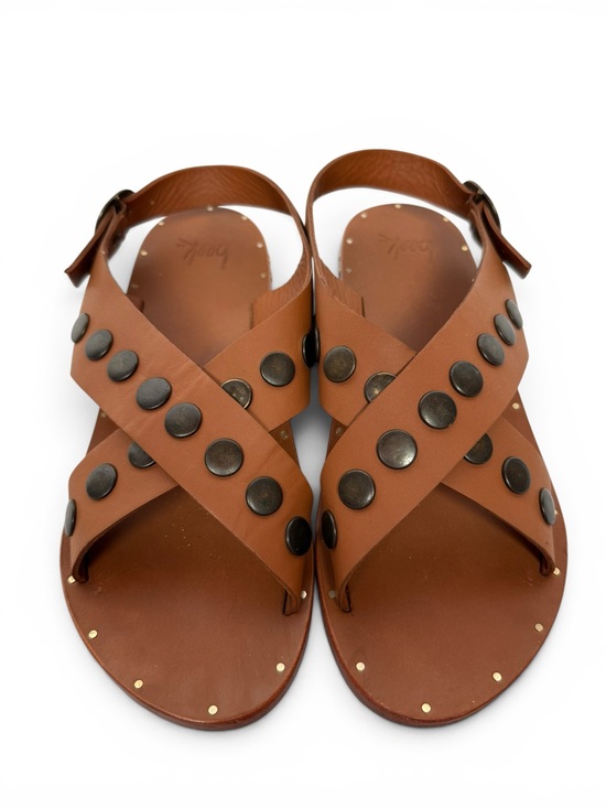 beek Shoes - Beek Leather Studded Slingback Sandals Brown Handmade Size 8